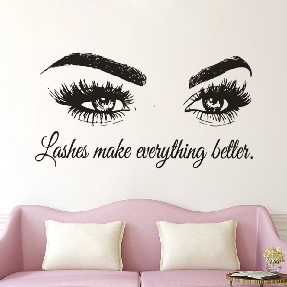 Makeup Is Beauty Quotes - Autocollant Mural en Vinyle avec Cils,